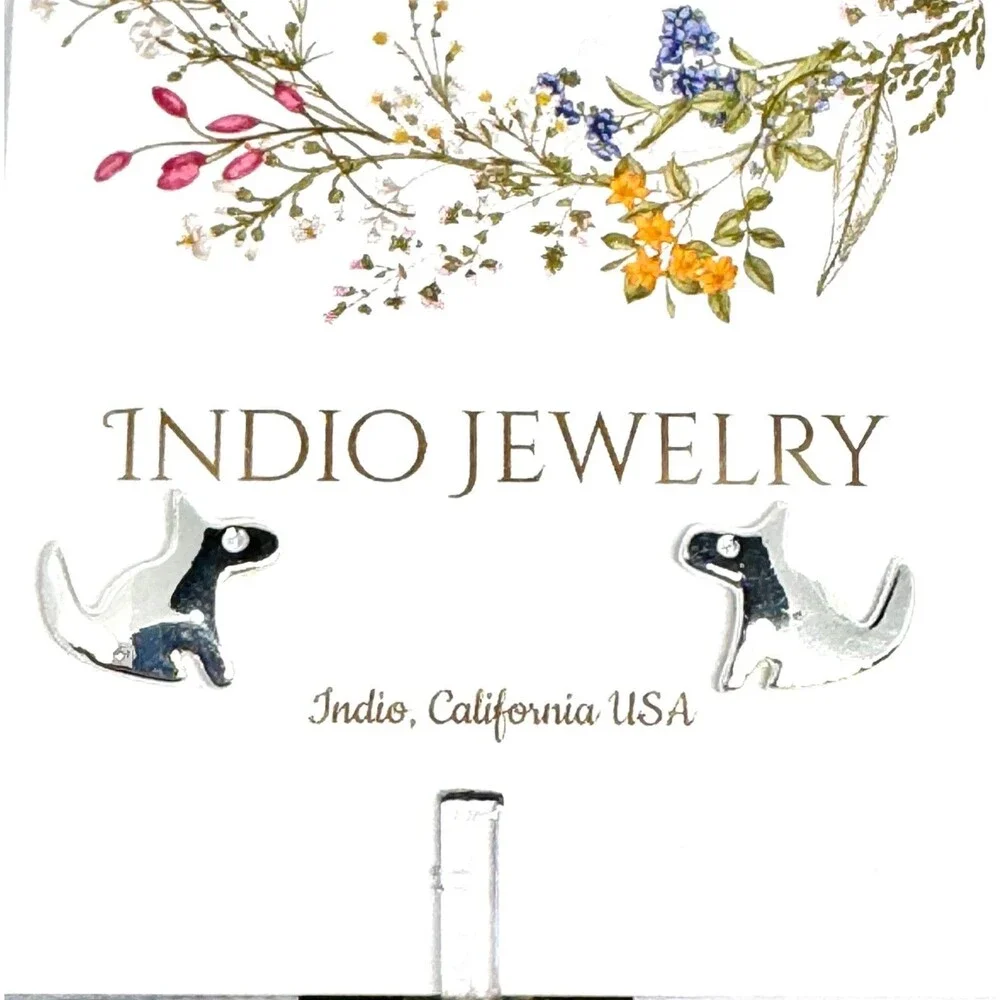 Indio Jewelry Tiny Minimalist Silver Dog Stud Earrings #113